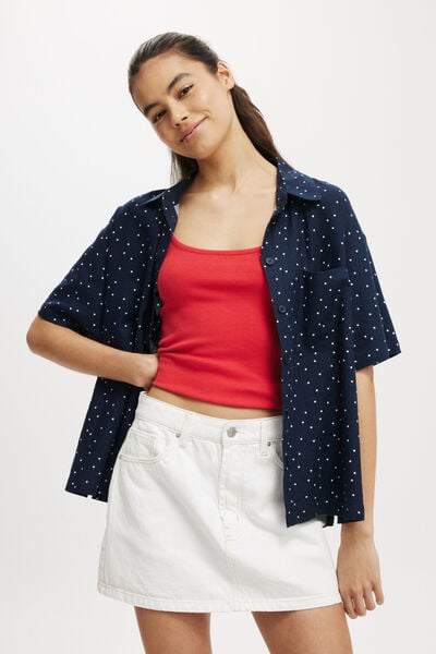 Haven Short Sleeve Shirt, POLKA DOT WINTER NIGHT