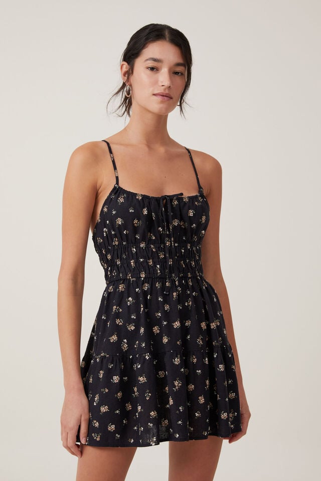 Haven Tiered Mini Dress, COLBY SPRING DITSY BLACK