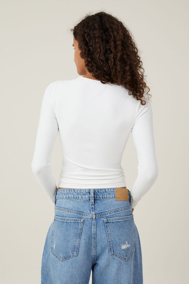 Smooth Crew Neck Long Sleeve Top, VINTAGE WHITE