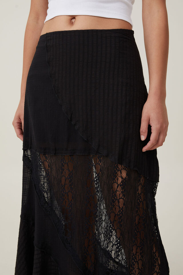 Saia - Millie Asymmetrical Maxi Skirt, BLACK