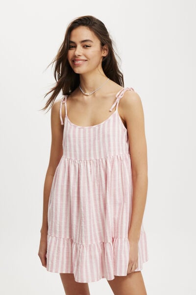 Sunny Babydoll Mini Dress, LALY STRIPE PINK