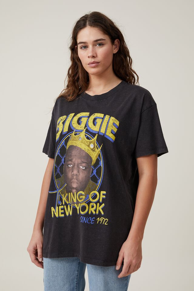 Camiseta - Boyfriend Fit Hip Hop Tee, LCN MT BIGGIE KING OF NEW YORK/WASHED BLACK