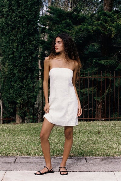 Elle Linen Tube Mini Dress, LEMON ICING