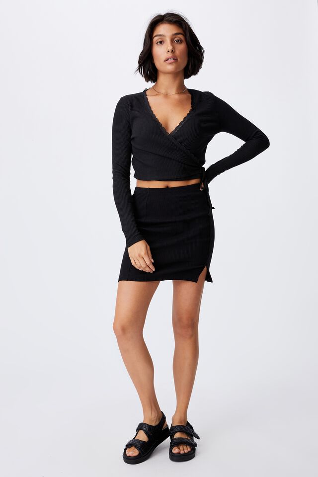 Streamline Ribbed Mini Skirt, BLACK 2