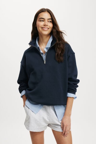 Classic Oversized Half Zip Sweatshirt, INK NAVY