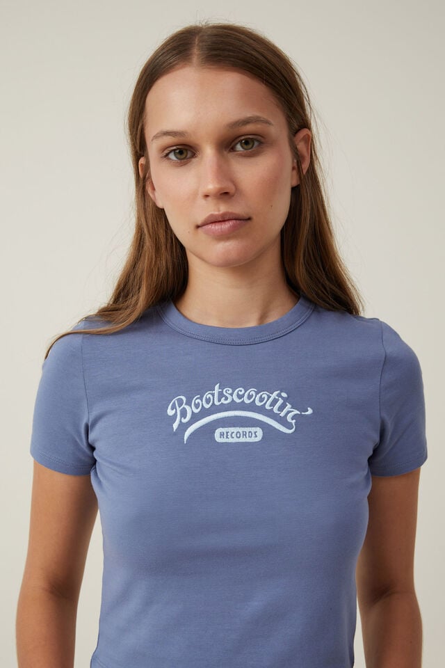 Crop Fit Graphic Tee, BOOTSCOOTIN RECORDS/ELEMENTAL BLUE