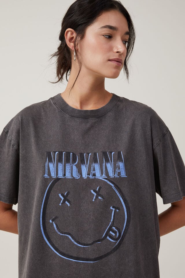 Nirvana Oversized Graphic Tee, LCN MT NIRVANA SMILEY/ GRAPHITE