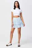 Woven Tawni Tiered Mini Skirt, LIGHT CHAMBRAY