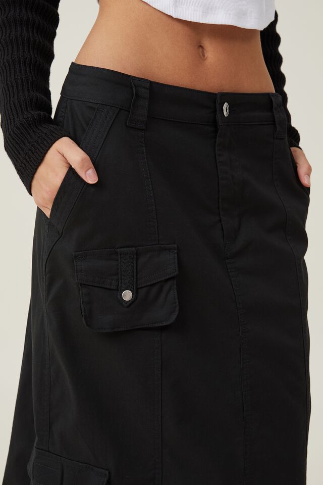 Hayden Utility Maxi Skirt, BLACK