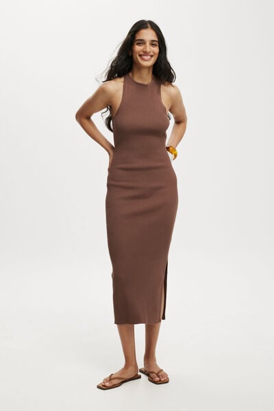 Nala Knit Midi Dress, CHOCOLATE