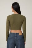 Micro Crop Long Sleeve Top, DARK MOSS - alternate image 3