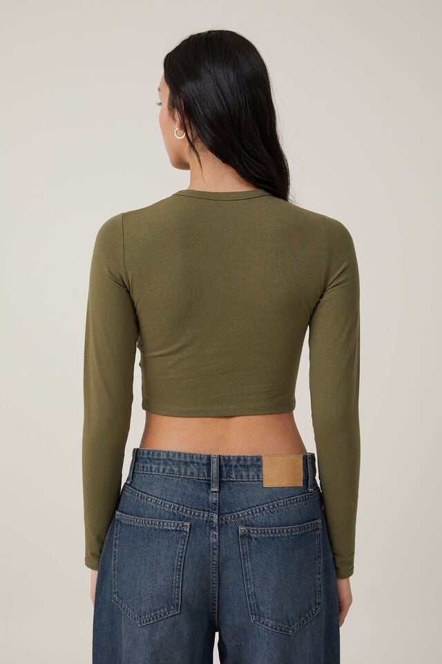 Micro Crop Long Sleeve Top, DARK MOSS