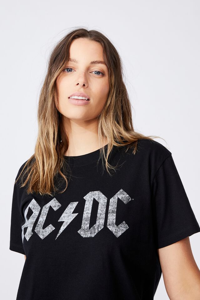 Classic Acdc T Shirt, LCN PER ACDC BACK IN BLACK OUTLINE WASH/BLACK