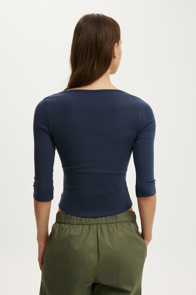 Boat Neck Graphic 3/4 Sleeve, 32 / SHADOW NAVY