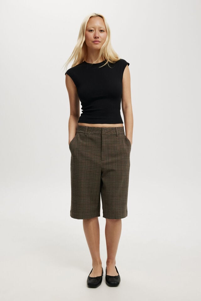 Relaxed Suiting Capri Pant, BROWN CHECK