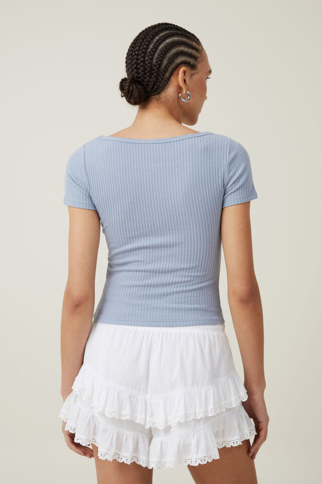Camiseta - Heidi Picot Trim Short Sleeve Top, CLOUDY BLUE