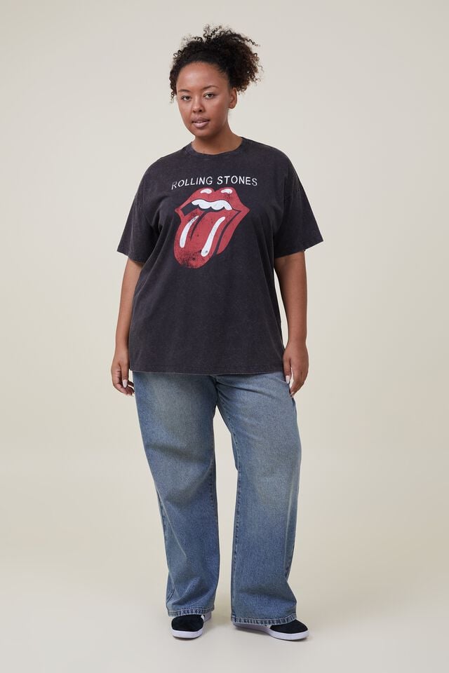 Oversized Rolling Stones Music Tee, LCN BR THE ROLLING STONES TONGUE/BLACK