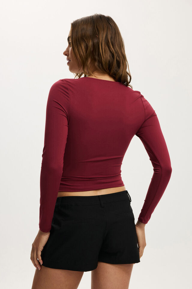 Steffi Trim Long Sleeve Top, CHERRYWOOD