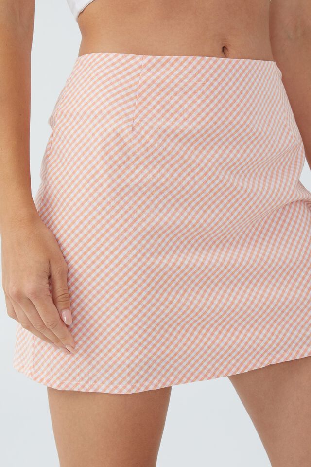 Cali Mini Skirt, SPRING GINGHAM POPPY PINK/SWEET ORANGE