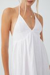 Poppy Shirred V Neck Halter Mini Dress, WHITE