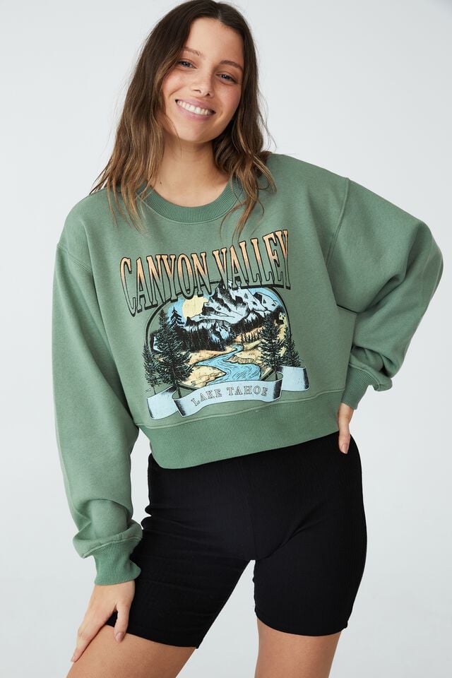 Classic Graphic Cropped Sweatshirt, CANYON VALLEY/ PINE GREEN