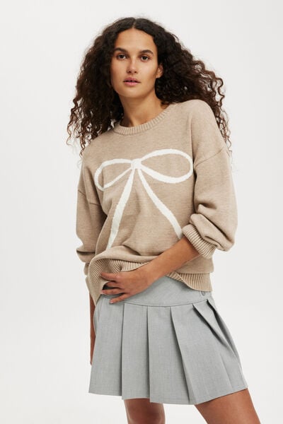 Lux Crew Sweater, BOW INTARSIA