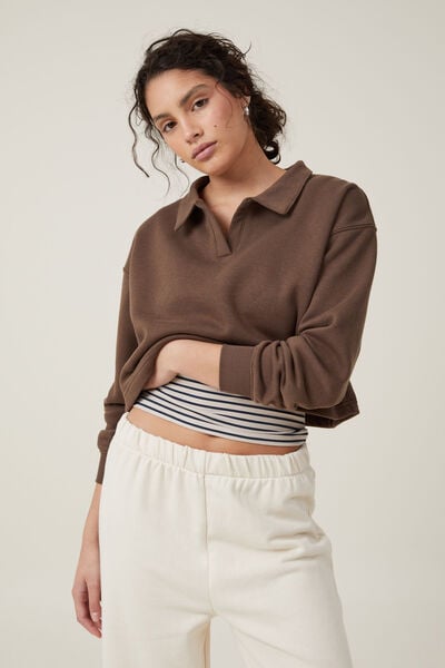 Classic Fleece Collared Sweatshirt, ESPRESSO