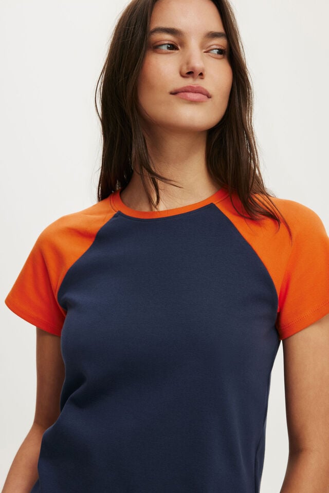 90S Baby Tee, SHADOW NAVY/EXOTIC ORANGE RAGLAN