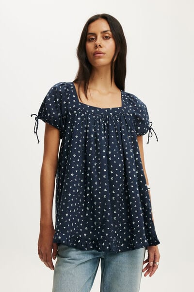 Eliza Babydoll Tunic Top, LAUREN DITSY NAVY