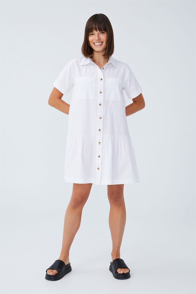 Scout Mini Shirt Dress, WHITE