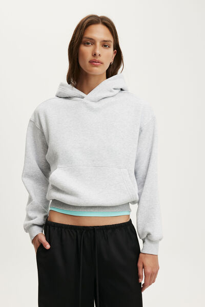 Boxy Fleece Hoodie, SOFT GREY MARLE