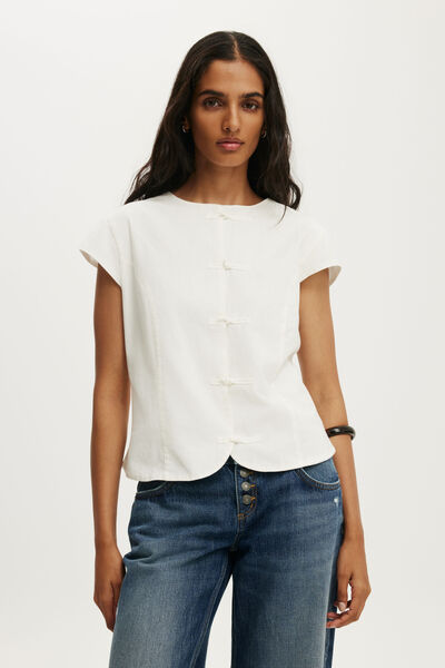 Coco Clasp Shirt, WHITE