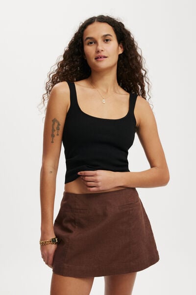 Sienna Linen Cotton Mini Skirt, CHOCOLATE