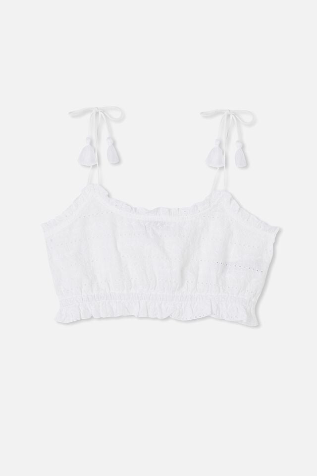 Broderie Cropped Cami, WHITE