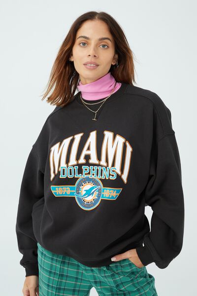 Nfl Crew Sweatshirt, LCN NFL MIAMI DOLPHINS/WASHED BLACK