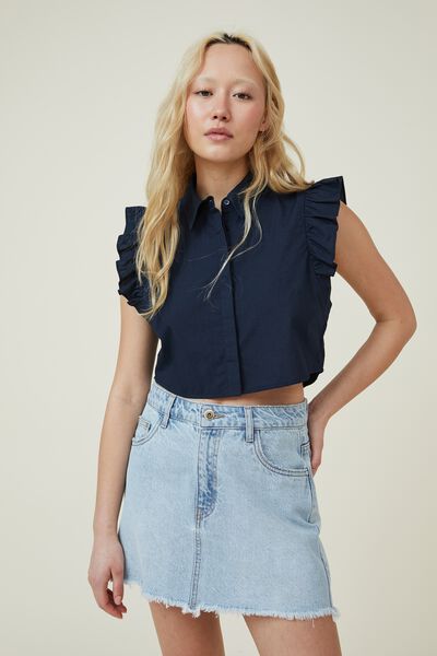Cropped Frill Shirt, INK NAVY
