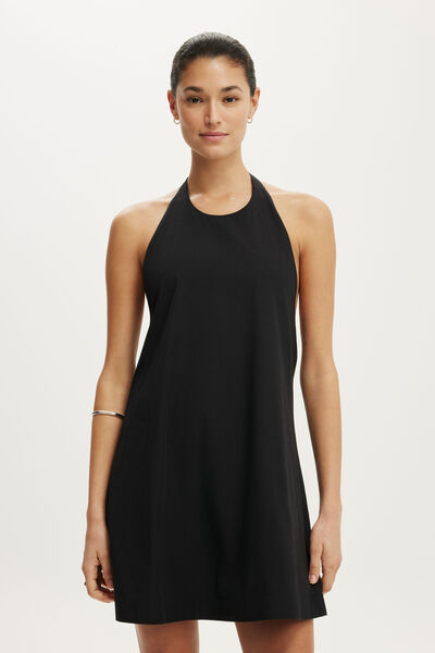 Quinn Halter Mini Dress, BLACK