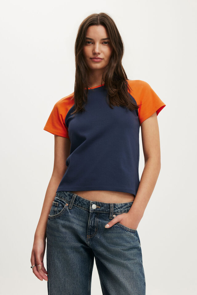 90S Baby Tee, SHADOW NAVY/EXOTIC ORANGE RAGLAN