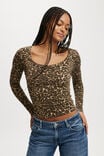 Staple Rib Scoop Neck Long Sleeve Top, KATE LEOPARD - alternate image 1