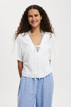 Haven Tie Front Short Sleeve Top, WHITE - alternate image 1