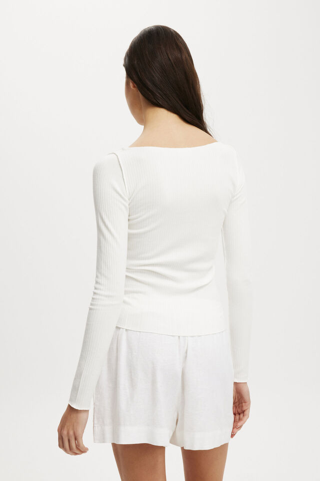 Polly Wide Neck Long Sleeve Top, NATURAL WHITE