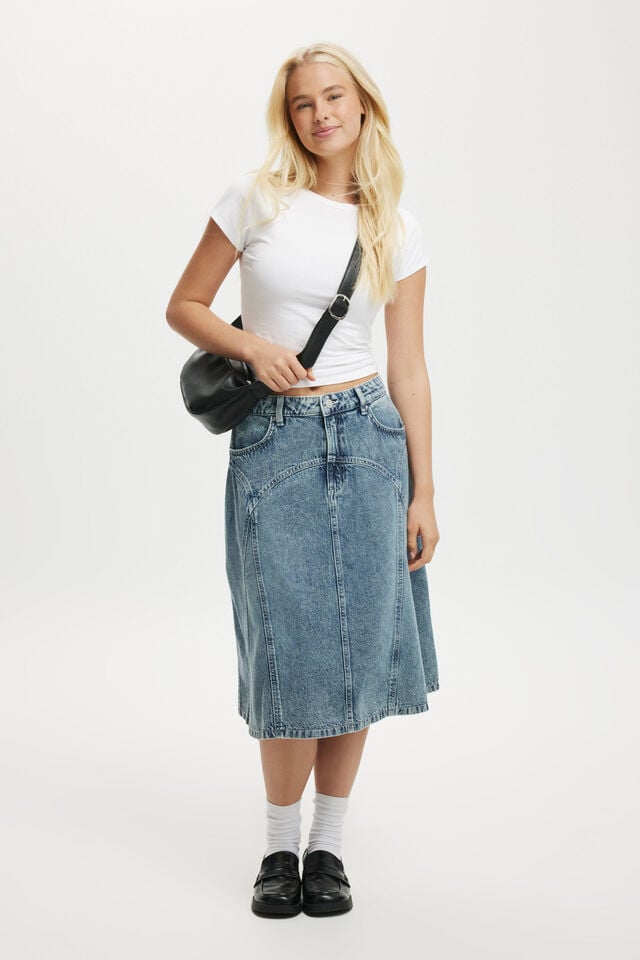 Bowie Denim Midi Skirt, BLUE CRUSH