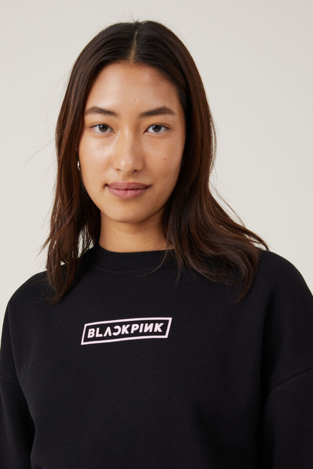 Black Pink Crew Sweatshirt, LCN BR BLACK PINK BORN PORTRAIT/ BLACK