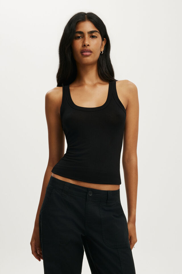 Sheer Layer Scoop Tank, BLACK