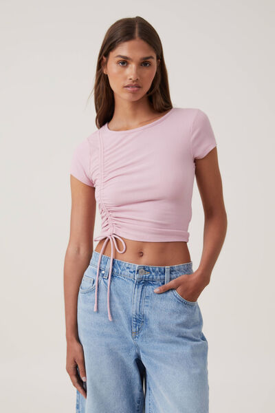 Marli Rouched Front Short Sleeve Top, DUSK PINK