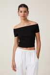 Rib Off Shoulder Knit, BLACK - alternate image 1