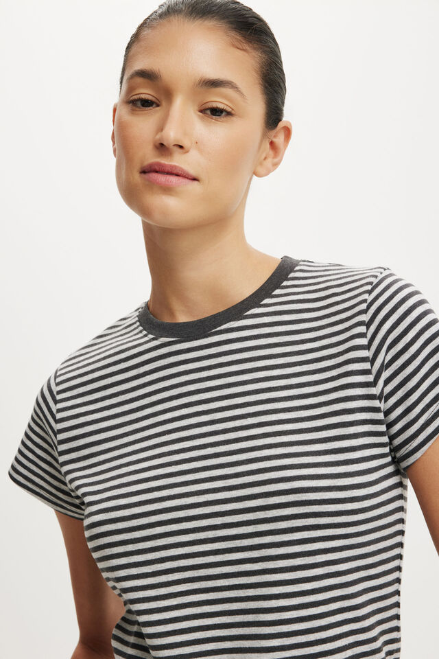 90S Baby Tee, MADI STRIPE GREY MARLE/ DARK GREY MARLE