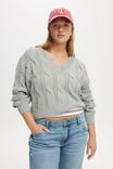 Cable Cotton V-Neck Pullover, GREY SHADOW MARLE - alternate image 5