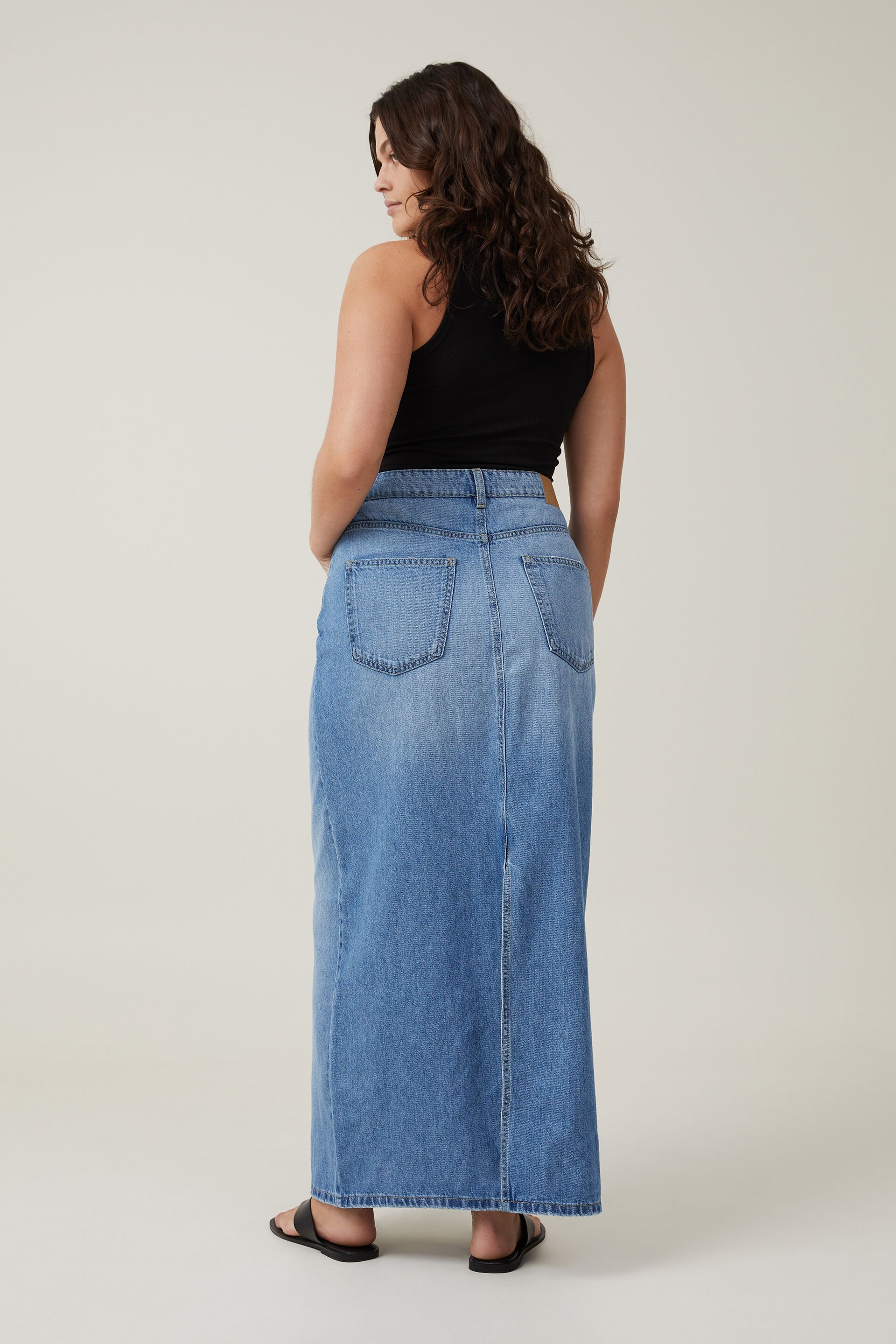 Morgan Maternity Distressed Raw Hem Long Denim Skirt – Inherit Co.