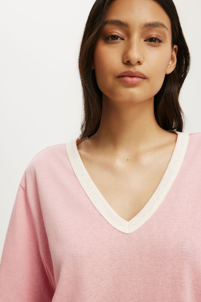 The Slub V Neck Tee, FLAMINGO FIZZ